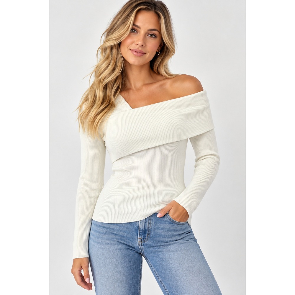 Coquette Asymmetrical Ribbed Knit Top Women Small Clean Girl Minimalist White